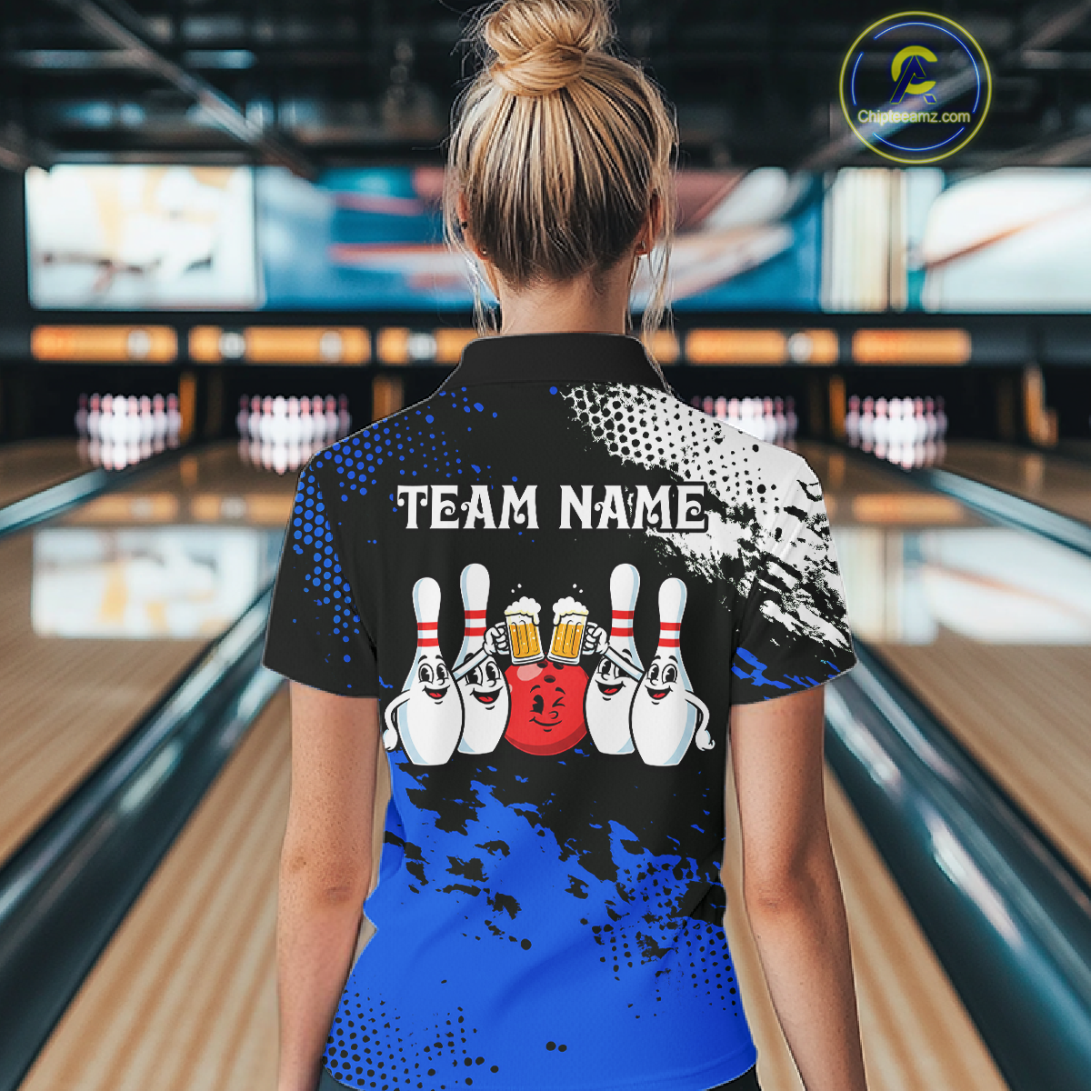 Blue Funny Beer Bowling Shirts for Team Women Men Bowling Polo&1/4 Zip Bowl League MBL254