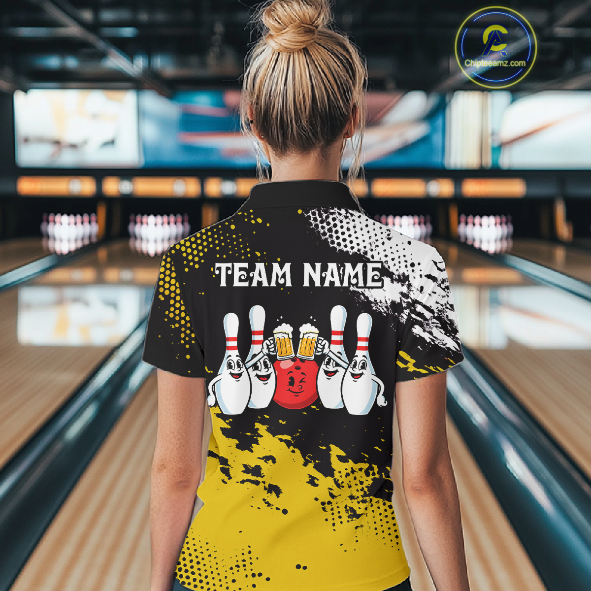 Yellow Funny Beer Bowling Shirts for Team Women Men Bowling Polo&1/4 Zip Bowl League MBL254
