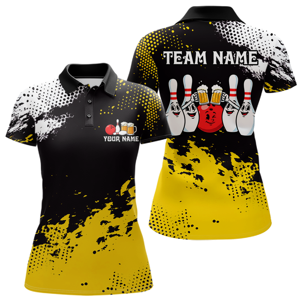 Yellow Funny Beer Bowling Shirts for Team Women Men Bowling Polo&1/4 Zip Bowl League MBL254