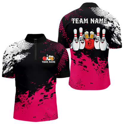 Pink Funny Beer Bowling Shirts for Team Women Men Bowling Polo&1/4 Zip Bowl League MBL254