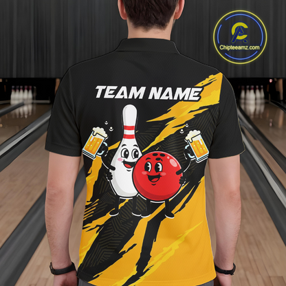 Yellow Funny Beer Bowling Shirts Beer Bowling Jersey Team Women Men Bowl League MBL258