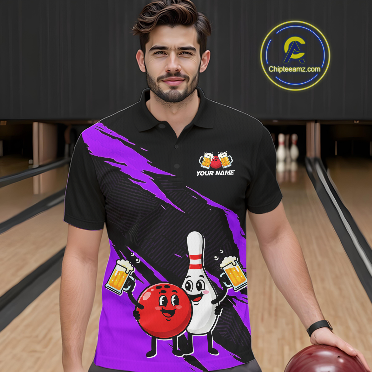 Purple Funny Beer Bowling Shirts Beer Bowling Jersey Team Women Men Bowl League MBL258