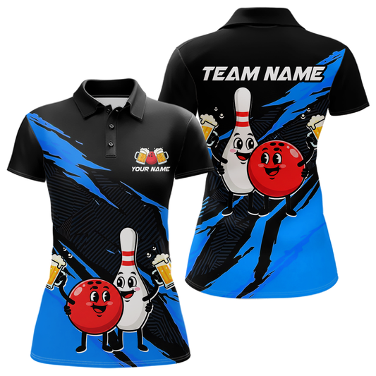 Blue Funny Beer Bowling Shirts Beer Bowling Jersey Team Women Men Bowl League MBL258