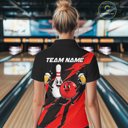Red Funny Beer Bowling Shirts Beer Bowling Jersey Team Women Men Bowl League MBL258