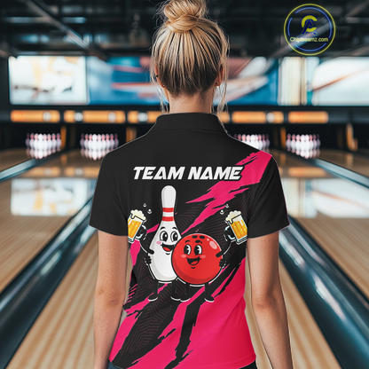 Pink Funny Beer Bowling Shirts Beer Bowling Jersey Team Women Men Bowl League MBL258