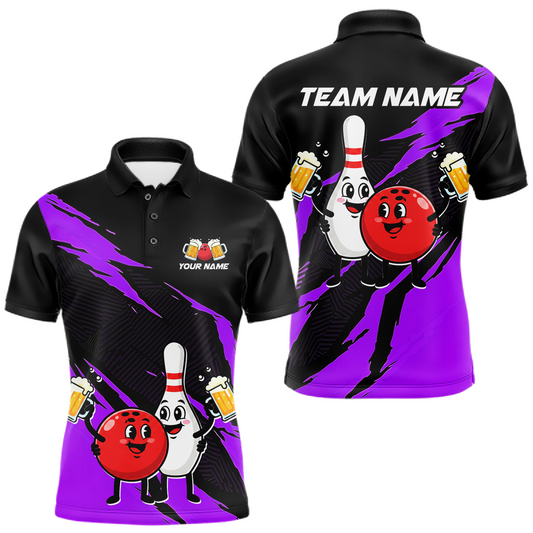 Purple Funny Beer Bowling Shirts Beer Bowling Jersey Team Women Men Bowl League MBL258
