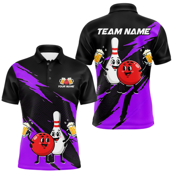 Purple Funny Beer Bowling Shirts Beer Bowling Jersey Team Women Men Bowl League MBL258