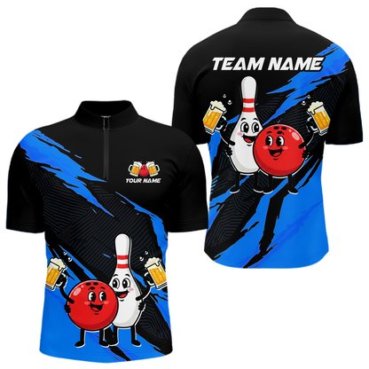 Blue Funny Beer Bowling Shirts Beer Bowling Jersey Team Women Men Bowl League MBL258