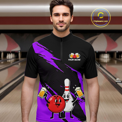 Purple Funny Beer Bowling Shirts Beer Bowling Jersey Team Women Men Bowl League MBL258