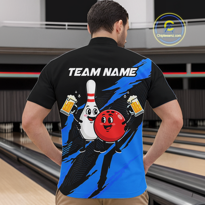 Blue Funny Beer Bowling Shirts Beer Bowling Jersey Team Women Men Bowl League MBL258
