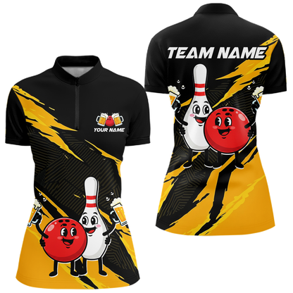Yellow Funny Beer Bowling Shirts Beer Bowling Jersey Team Women Men Bowl League MBL258