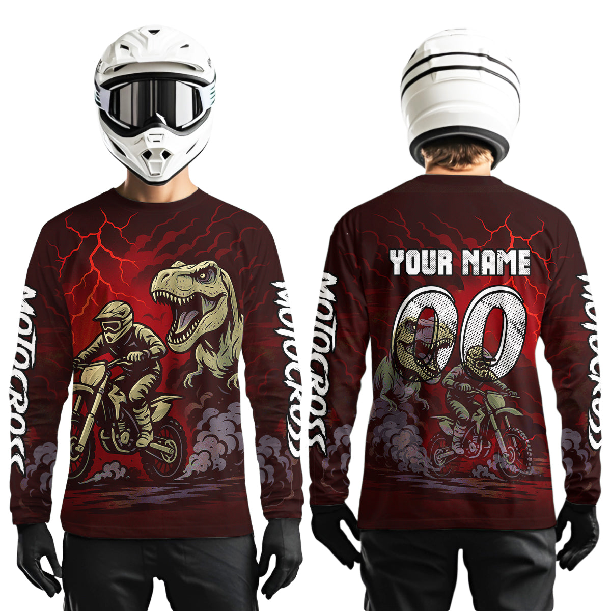 Red Dinosaur Motocross Jersey Dirt Bike Shirts for Men Kid Women Racing Jersey XM414