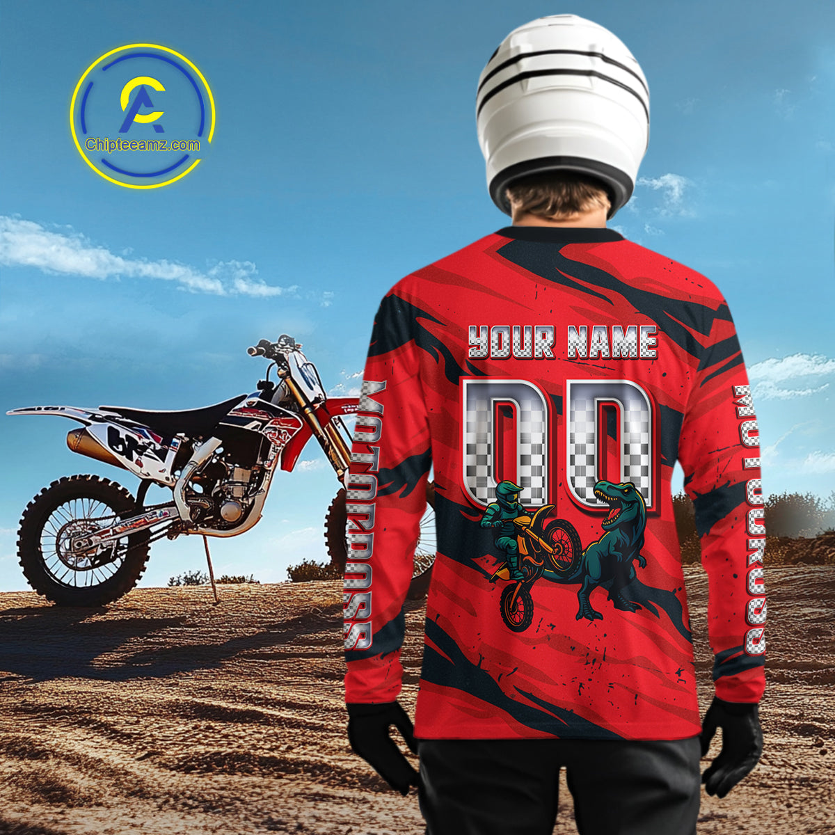 Dinosaur Motocross Jersey Custom Men Women Kid Dirt Bike Shirts Red Motorcycle Shirt XM437