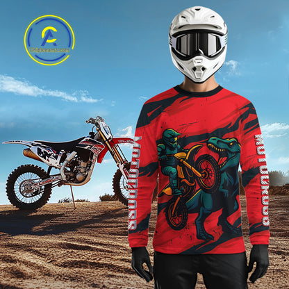 Dinosaur Motocross Jersey Custom Men Women Kid Dirt Bike Shirts Red Motorcycle Shirt XM437