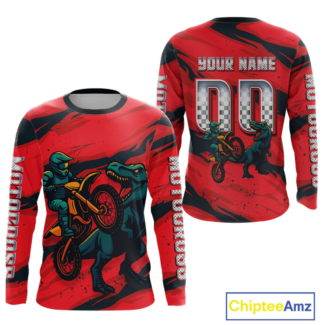Dinosaur Motocross Jersey Custom Men Women Kid Dirt Bike Shirts Red Motorcycle Shirt XM437