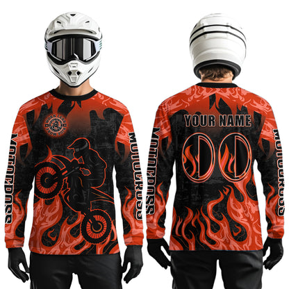 Orange Flaming Motocross Racing Jersey Men Women Kid Dirt Bike Shirts Motorcycle Shirt XM447