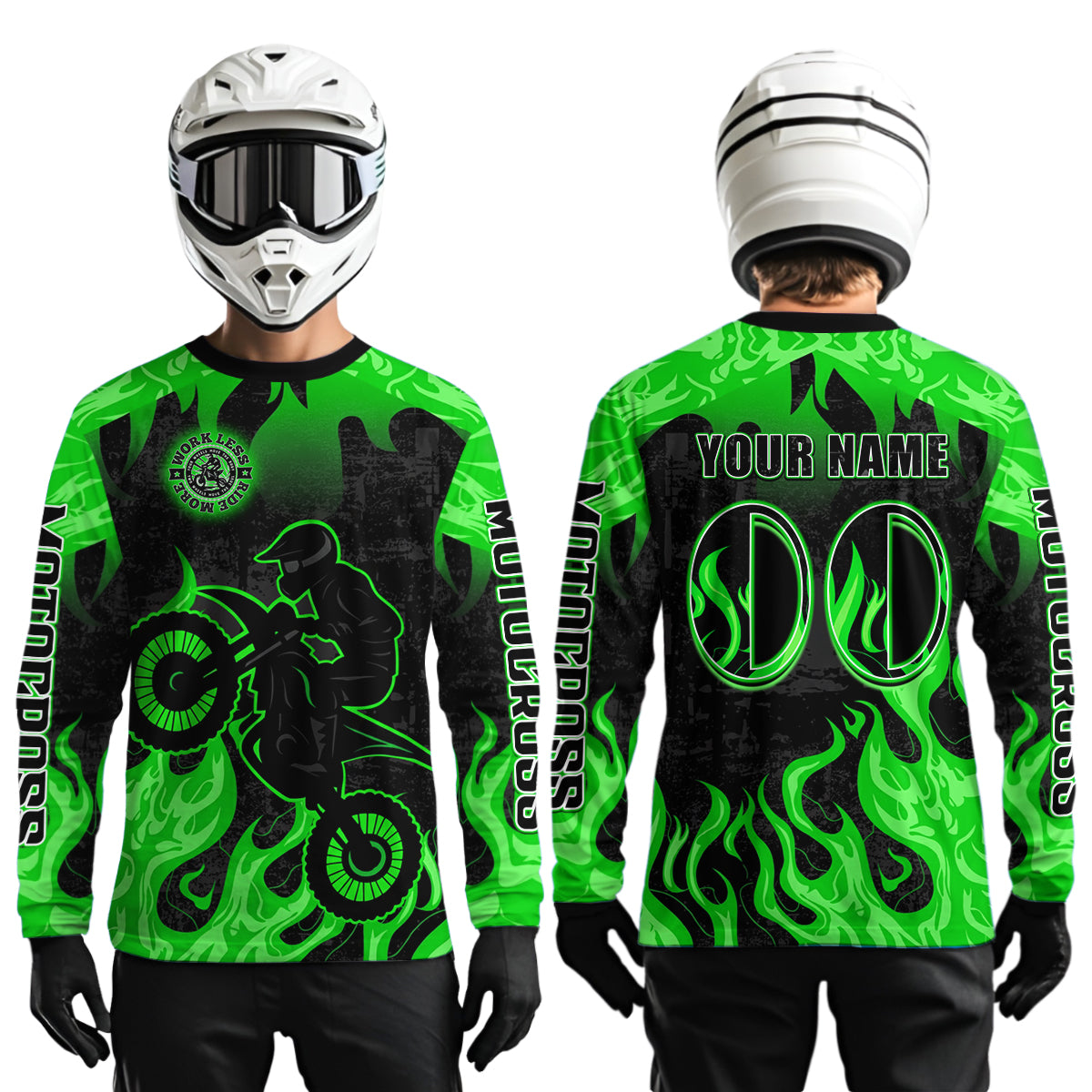 Green Flaming Motocross Racing Jersey Men Women Kid Dirt Bike Shirts Motorcycle Shirt XM447