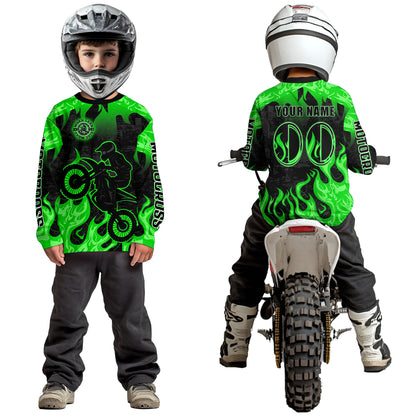 Green Flaming Motocross Racing Jersey Men Women Kid Dirt Bike Shirts Motorcycle Shirt XM447