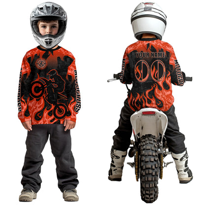 Orange Flaming Motocross Racing Jersey Men Women Kid Dirt Bike Shirts Motorcycle Shirt XM447