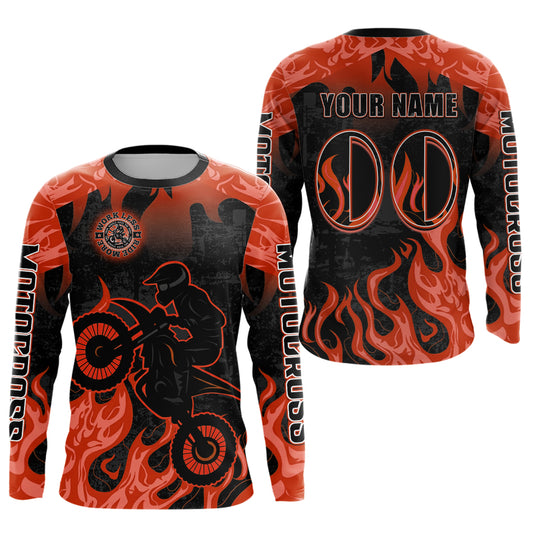 Orange Flaming Motocross Racing Jersey Men Women Kid Dirt Bike Shirts Motorcycle Shirt XM447