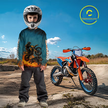 Load image into Gallery viewer, Blue Wolf Motocross Jersey Custom Flaming Wolf Dirt Bike Shirts for Men Kid Women XM404