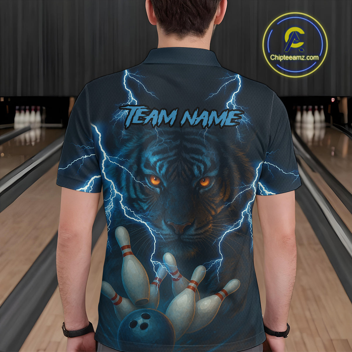 Tiger Bowling Shirts for Team Women Men Custom Blue Lightning Bowling Polo&1/4 Zip Shirt MBL182