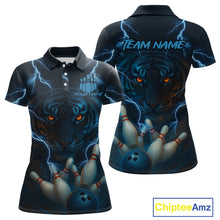 Load image into Gallery viewer, Tiger Bowling Shirts for Team Women Men Custom Blue Lightning Bowling Polo&amp;1/4 Zip Shirt MBL182