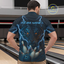 Load image into Gallery viewer, Tiger Bowling Shirts for Team Women Men Custom Blue Lightning Bowling Polo&amp;1/4 Zip Shirt MBL182