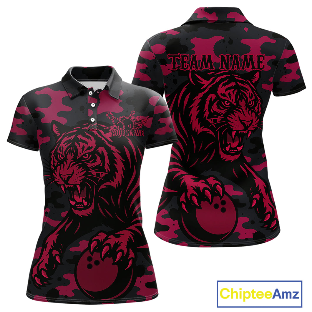 Camo Pink Tiger Bowling Shirts for Team Women Men Custom Bowling Polo & 1/4 Zip Shirt MBL186