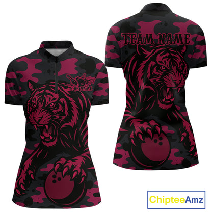 Camo Pink Tiger Bowling Shirts for Team Women Men Custom Bowling Polo & 1/4 Zip Shirt MBL186