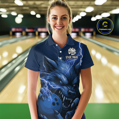 Wolf Bowling Shirts for Team Women Men Custom Blue Wolf Bowling Polo and 1/4 Zip MBL191