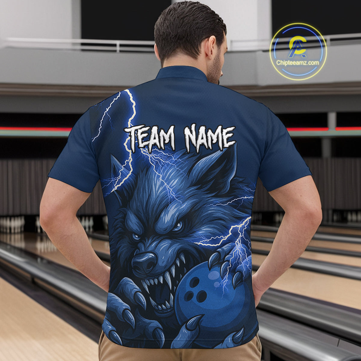 Wolf Bowling Shirts for Team Women Men Custom Blue Wolf Bowling Polo and 1/4 Zip MBL191