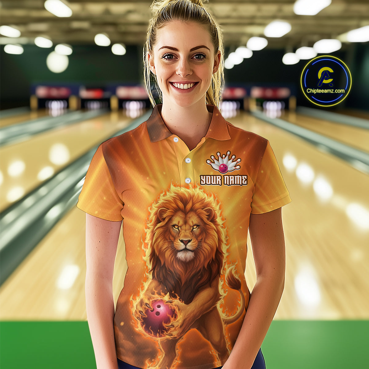 Lion Bowling Shirts for Team Women Men Custom Bowling Jersey Bowl Polo&1/4 Zip MBL236