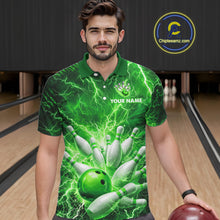 Load image into Gallery viewer, Green Lightning Bowling Shirts for Team Women Men Custom Bowling Polo &amp; 1/4 Zip Shirt MBL241