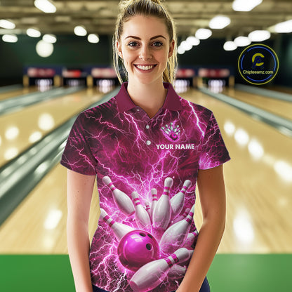 Pink Lightning Bowling Shirts for Team Women Men Custom Bowling Polo & 1/4 Zip Shirt MBL241