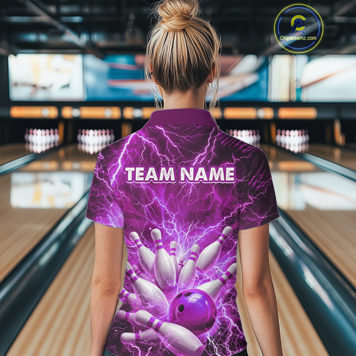 Purple Lightning Bowling Shirts for Team Women Men Custom Bowling Polo & 1/4 Zip Shirt MBL241