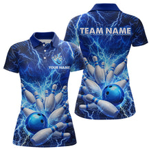 Load image into Gallery viewer, Blue Lightning Bowling Shirts for Team Women Men Custom Bowling Polo &amp; 1/4 Zip Shirt MBL241