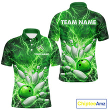 Load image into Gallery viewer, Green Lightning Bowling Shirts for Team Women Men Custom Bowling Polo &amp; 1/4 Zip Shirt MBL241