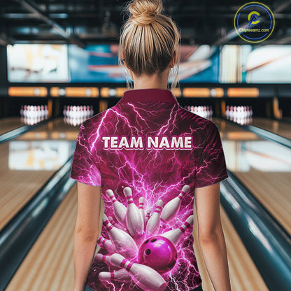 Pink Lightning Bowling Shirts for Team Women Men Custom Bowling Polo & 1/4 Zip Shirt MBL241