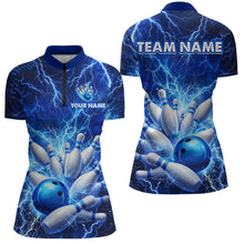Load image into Gallery viewer, Blue Lightning Bowling Shirts for Team Women Men Custom Bowling Polo &amp; 1/4 Zip Shirt MBL241