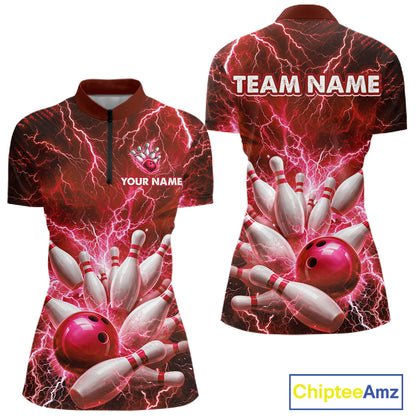 Red Lightning Bowling Shirts for Team Women Men Custom Bowling Polo & 1/4 Zip Shirt MBL241