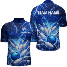 Load image into Gallery viewer, Blue Lightning Bowling Shirts for Team Women Men Custom Bowling Polo &amp; 1/4 Zip Shirt MBL241
