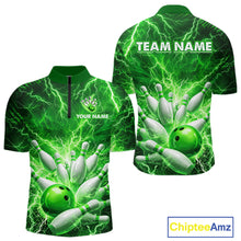 Load image into Gallery viewer, Green Lightning Bowling Shirts for Team Women Men Custom Bowling Polo &amp; 1/4 Zip Shirt MBL241