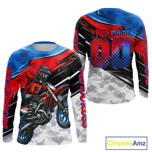 Blue and Red Motocross Jersey Custom Dirt Bike Shirts Men Kid Women Riding Shirt XM489