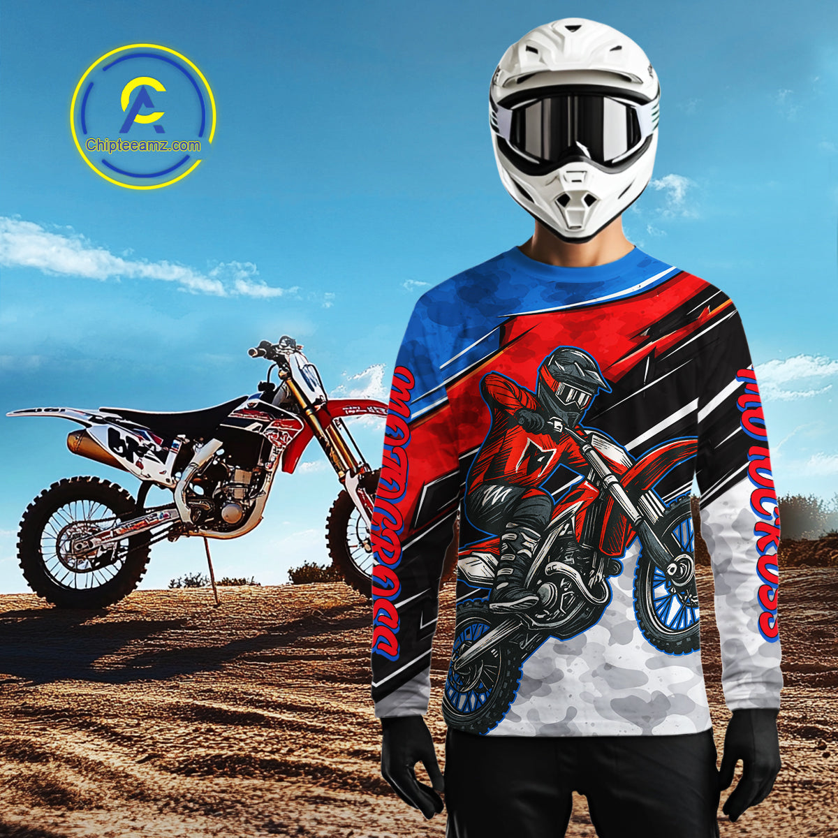 Blue and Red Motocross Jersey Custom Dirt Bike Shirts Men Kid Women Riding Shirt XM489