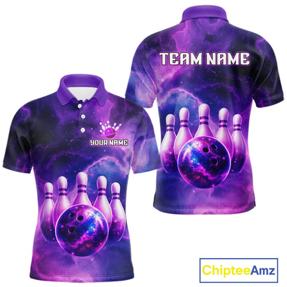 Galaxy Purple Bowling Shirts Yellow for Team Women Men Bowling Polo & 1/4 Zip Shirt MBL246
