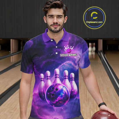 Galaxy Purple Bowling Shirts Yellow for Team Women Men Bowling Polo & 1/4 Zip Shirt MBL246