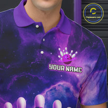 Load image into Gallery viewer, Galaxy Purple Bowling Shirts Yellow for Team Women Men Bowling Polo &amp; 1/4 Zip Shirt MBL246