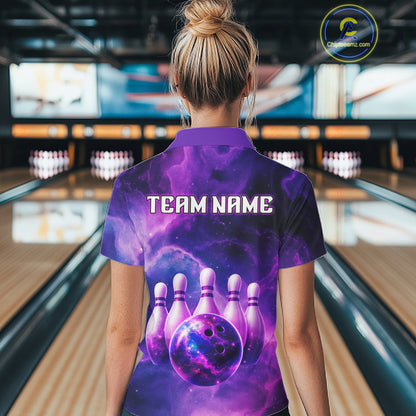 Galaxy Purple Bowling Shirts Yellow for Team Women Men Bowling Polo & 1/4 Zip Shirt MBL246