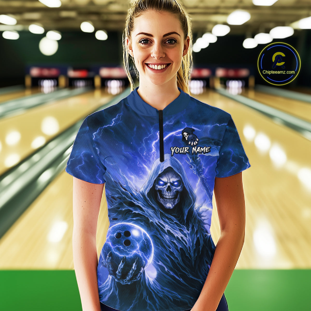 Blue Bowling Shirts for Team Women Men Custom Death Bowling Jersey Bowl League MBL248